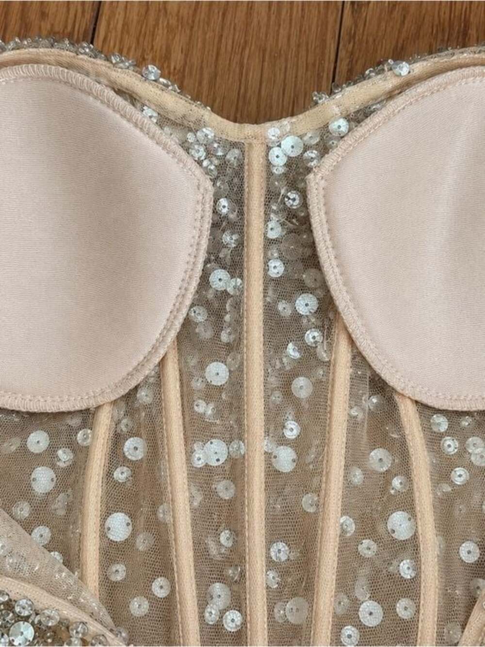Jovani Beaded Strapless Mermaid Gown Nude Champagne Size 4 Formal Prom Dress - Picture 6 of 11